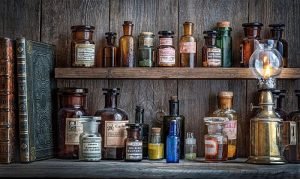 Bottles,With,Drugs,From,Old,Medical,,Chemical,And,Pharmaceutical,Glass.