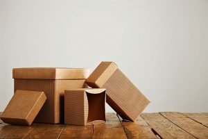 Mockups of blank brown corrugated cardboard boxes