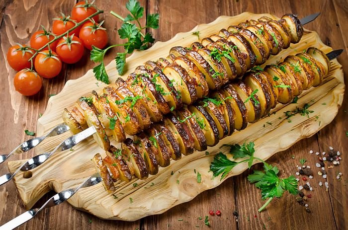 Potato,Skewers,With,Bacon.,Barbecue,Lunch