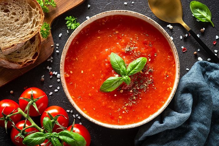 Tomato,Soup,,Vegan,Dish,On,White.