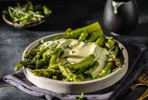 Boiled,Asparagus,With,Cream,Cheese,Sauce.,High,Quality,Photo