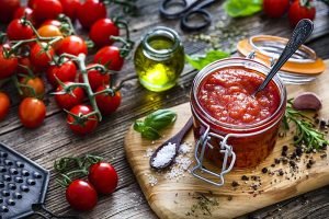 Homemade tomato sauce in a glass jar