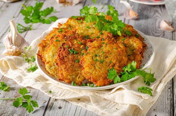 Delicious garlic potato pancakes
